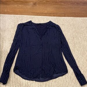 Zara Basics Navy Polka Dot Women's Button Down Blouse